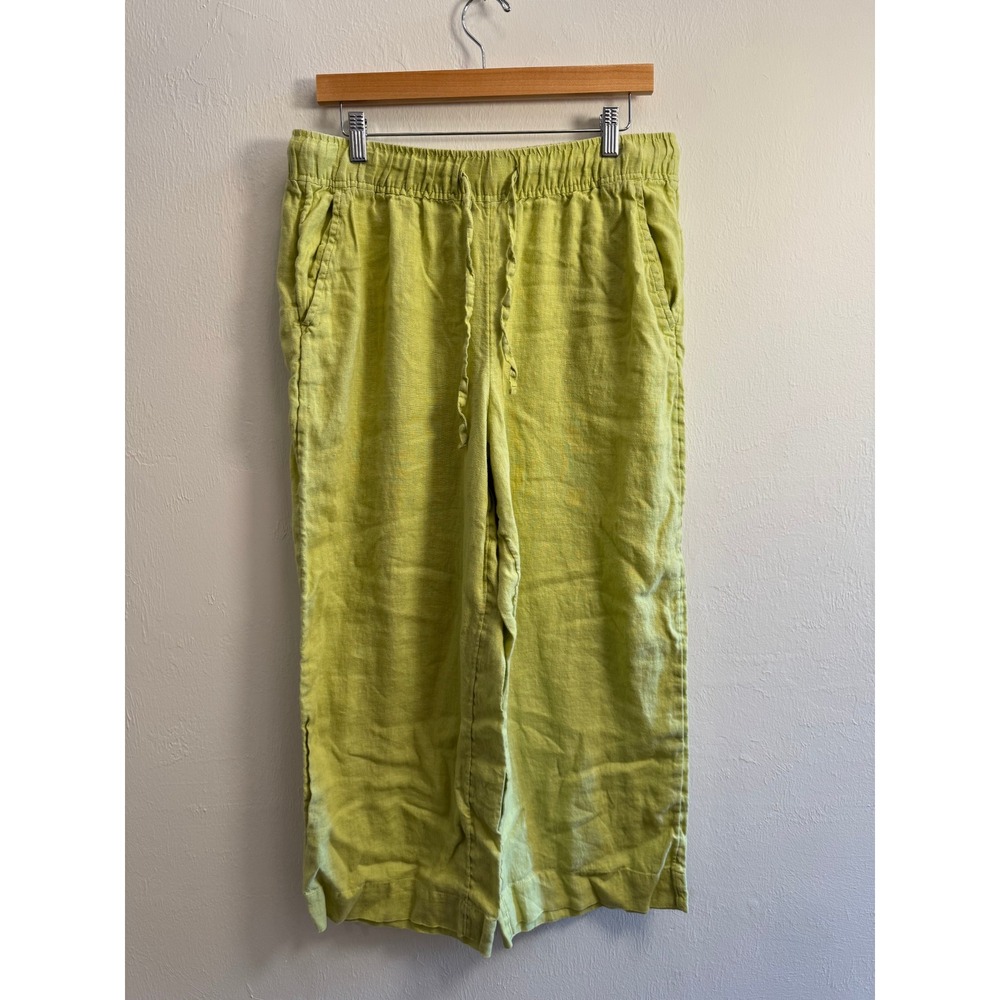 Joie Women's Chartreuse Lime Green 100% Linen Wide Leg Cropped Pants Size L
